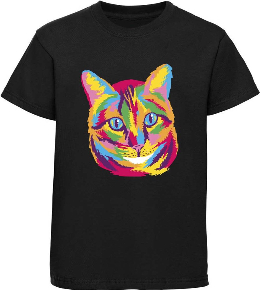 Printed children's T-shirt colorful cat head